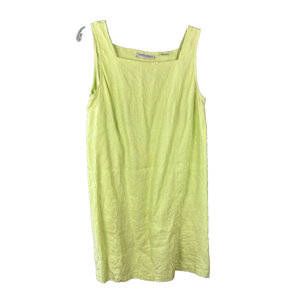 Valerie Stevens Sport Shift Dress Size Medium 100% Linen Sleeveless Lime Green